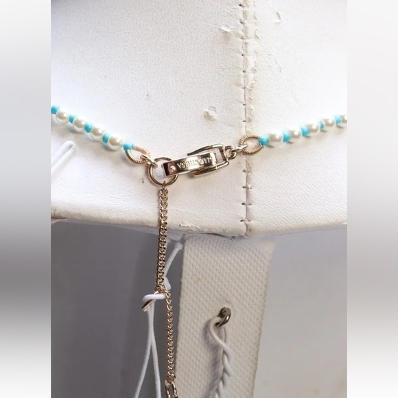 NWT MARCHESA NATURE THEME CHARM NECKLACE WITH PEARLY WHITE AND BLUE BEADS - Picture 6 of 6